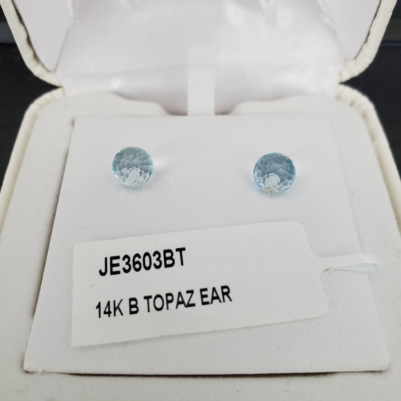 GORGEOUS Swiss Blue Topaz Facet Cut Ball Earrings - Picture 2 of 10